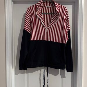 Red and Navy Striped Half-Zip Pullover
